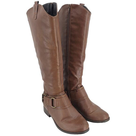 Unr8ed Barbaro Womens Size 6 Buckle Riding Biker Boot Tall Brown Leather - Picture 2 of 8